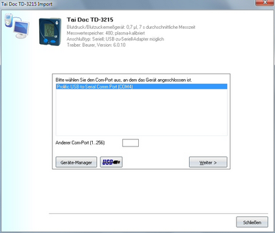 Datenübernahme vom TaiDoc TD3215 ins Diabetes-Tagebuch